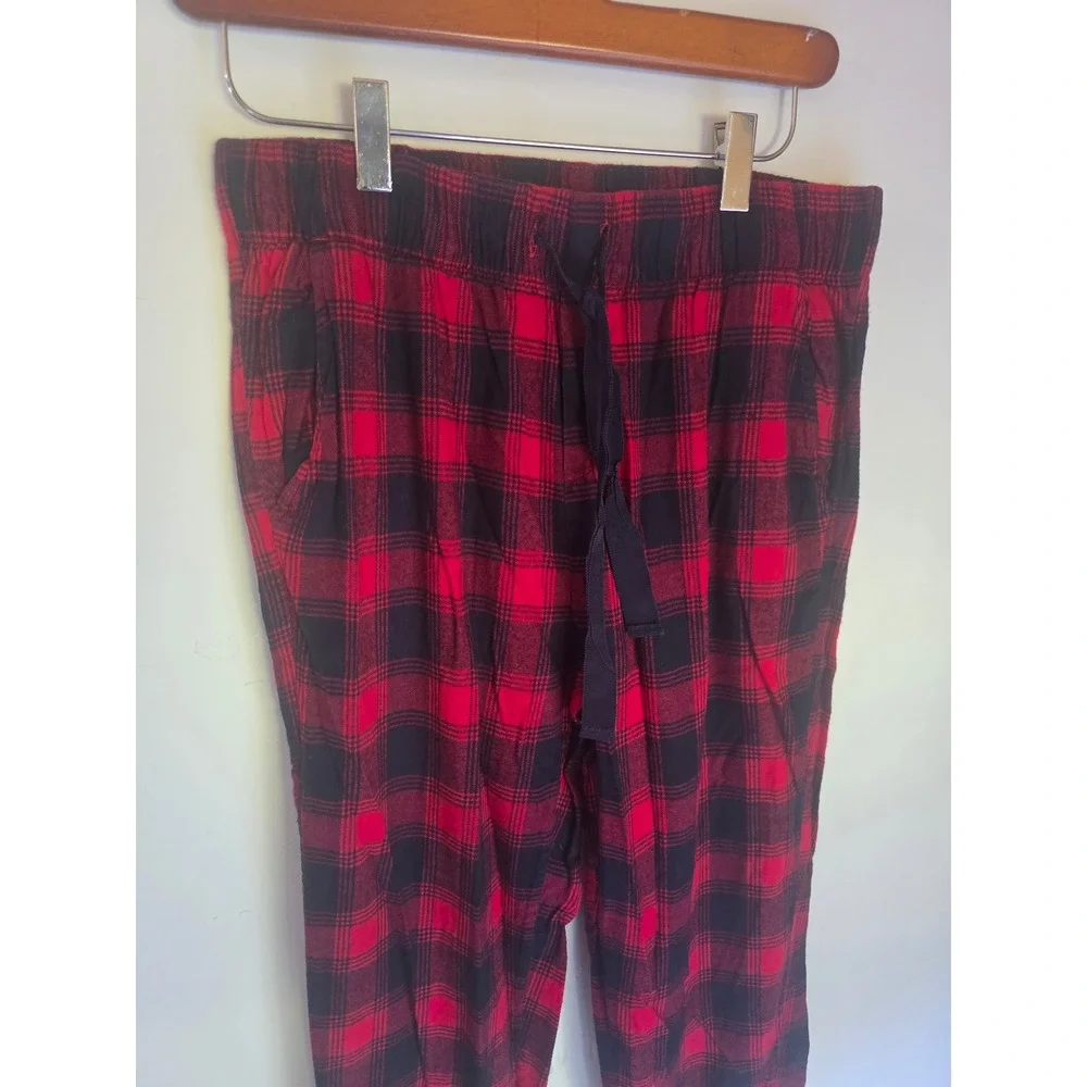 Aerie Red Black Buffalo Plaid Pajama Jogger Pants Small Drawstring Pockets